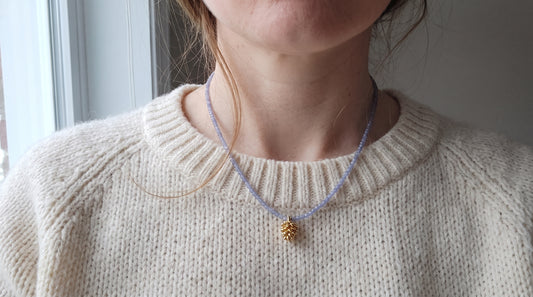 Winter Pine Tanzanite & Gold Pinecone Charm Necklace