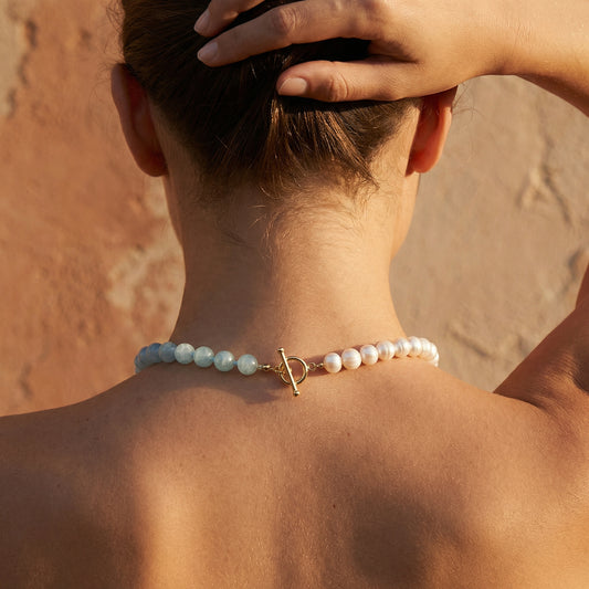 Aquamarine Pearl Split Necklace