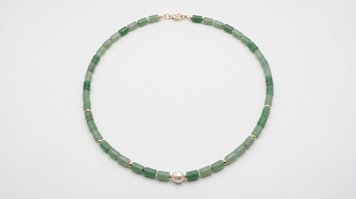 Verdant Aventurine, Ruby & Pearl Necklace