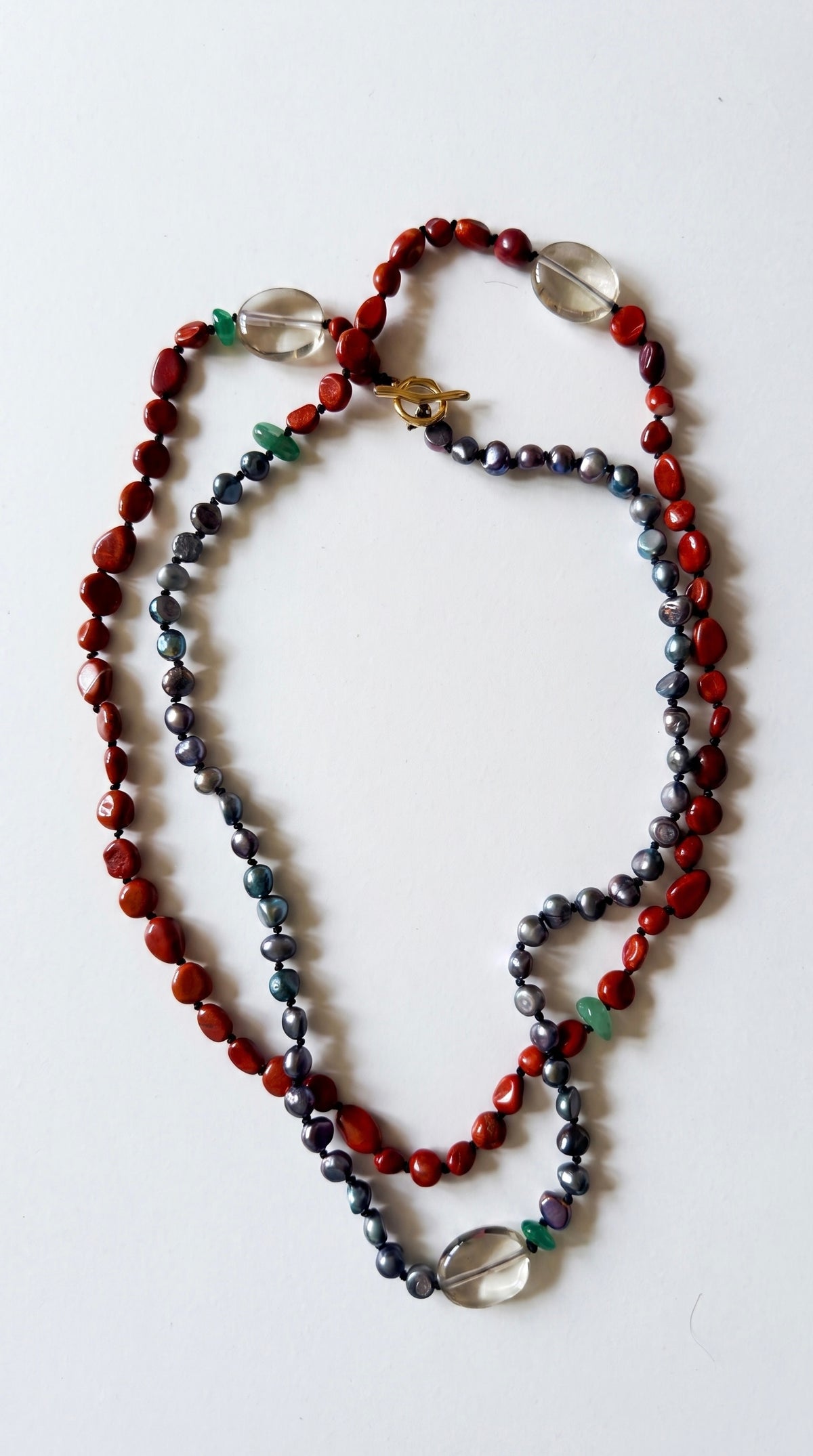 Mosaic Tide Red Jasper, Black Pearl & Aventurine Necklace