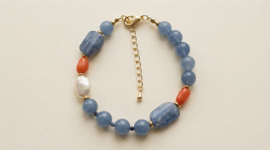 The Voyager Kyanite, Blue Jade, Coral & Baroque Pearl Bracelet