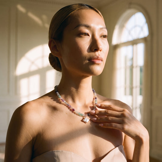 Aurora Fluorite & Baroque Pearl Necklace