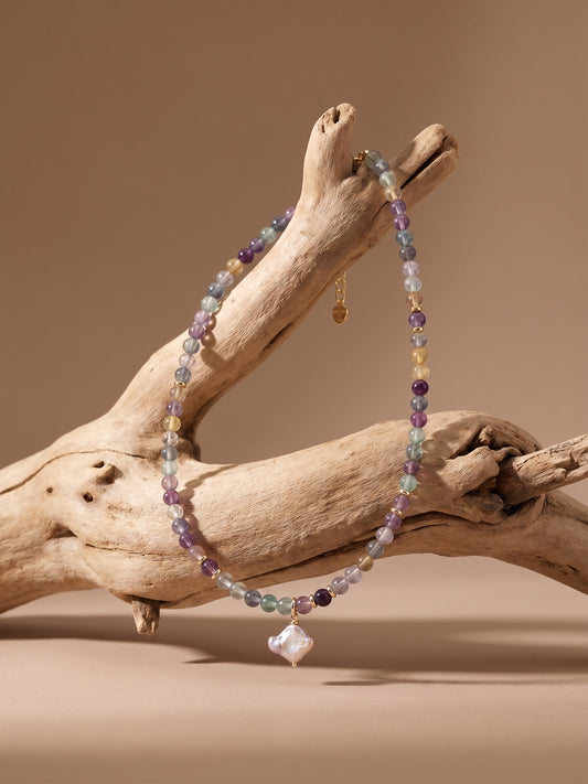 Aurora Fluorite & Baroque Pearl Necklace