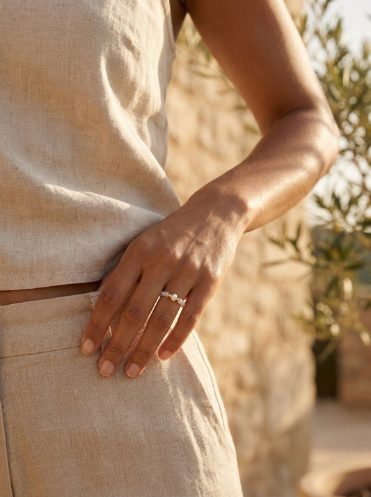 Labradorite Pearl Ring