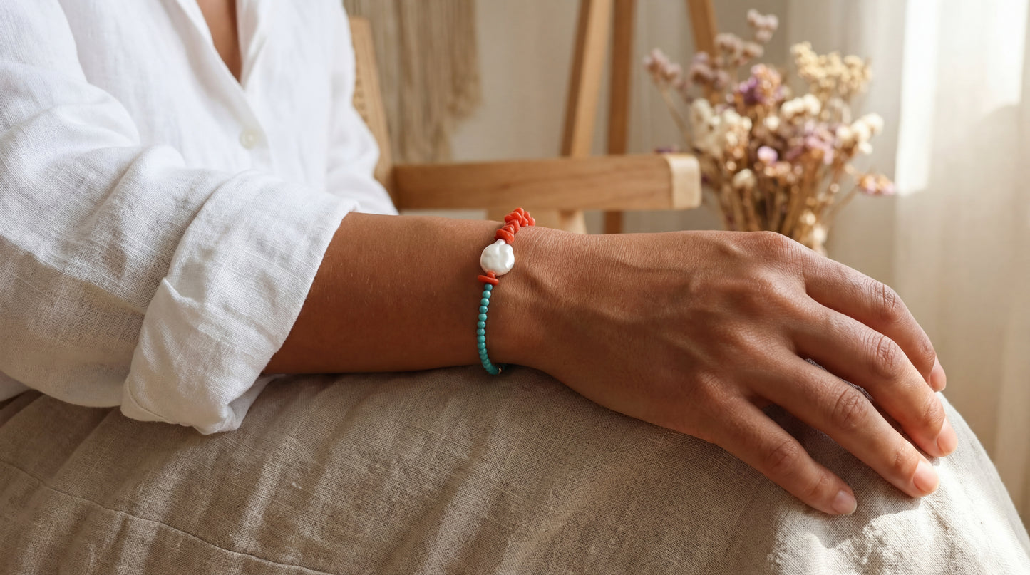 Coral Turquoise Pearl Bracelet