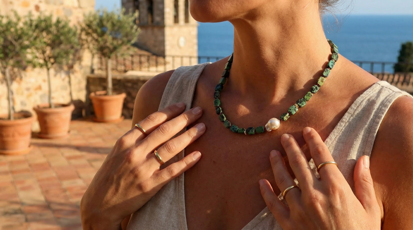 Turquoise Sunrise Necklace – Handmade Boho Turquoise Stone Necklace