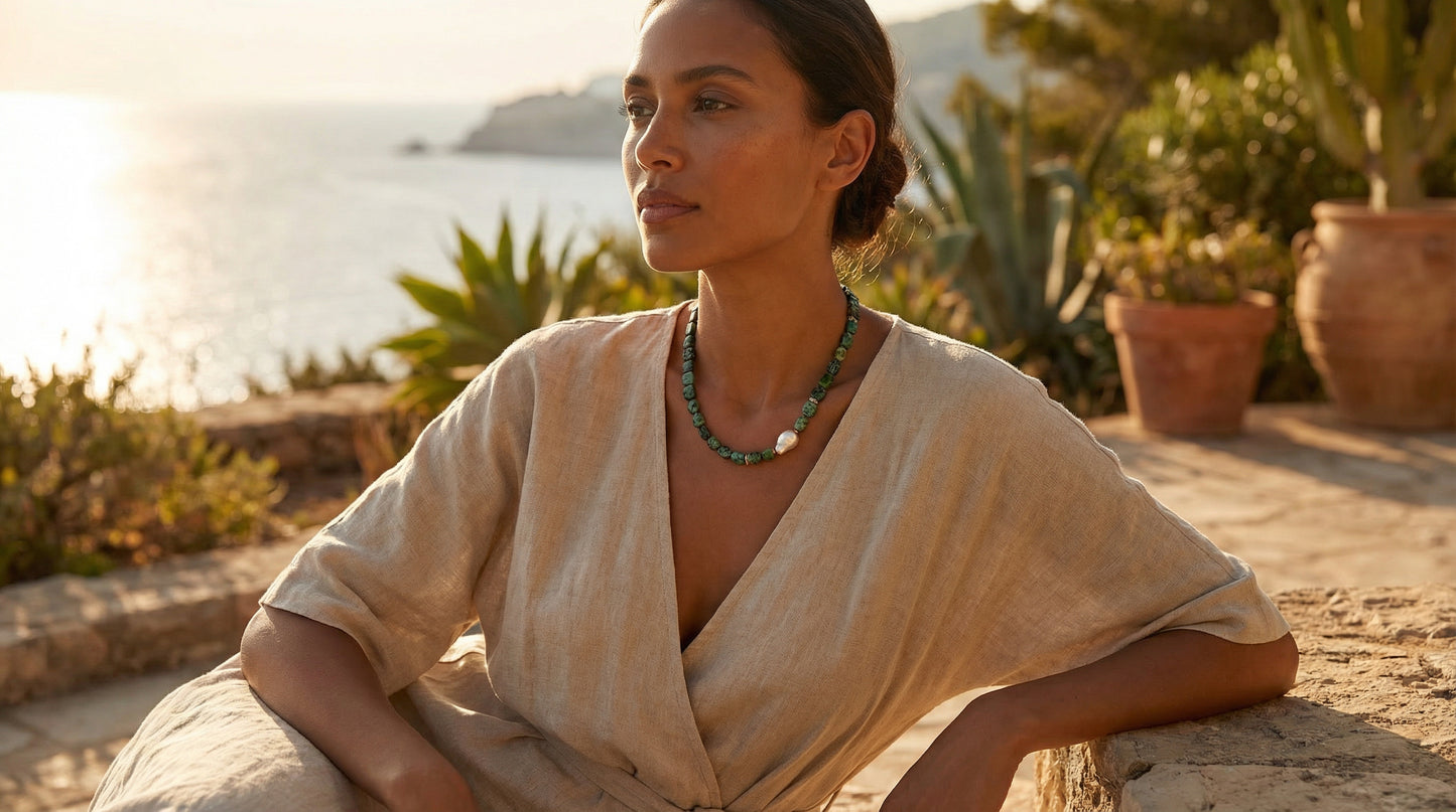 Turquoise Sunrise Necklace – Handmade Boho Turquoise Stone Necklace
