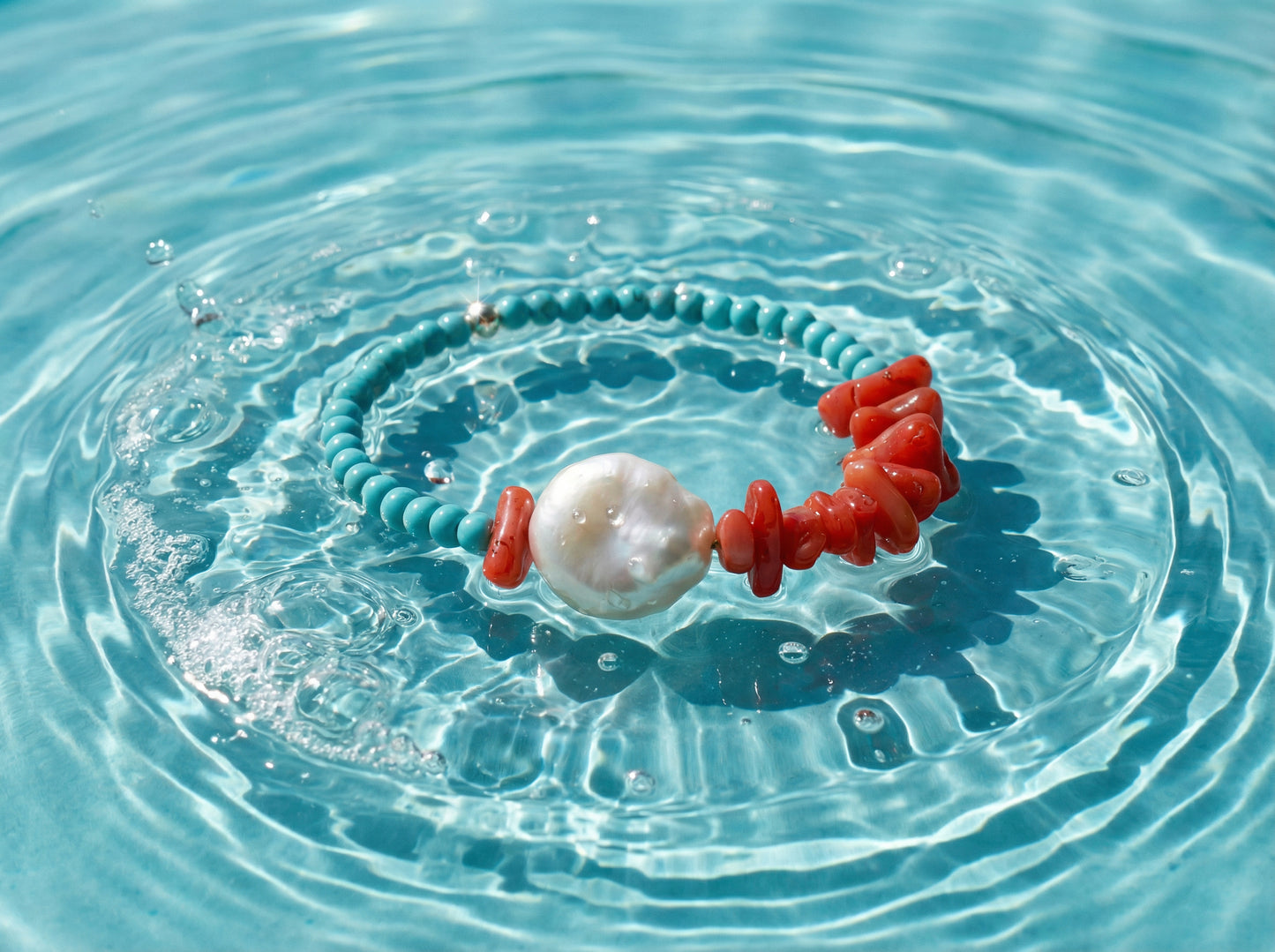 Coral Turquoise Pearl Bracelet