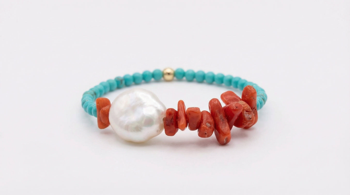 Coral Turquoise Pearl Bracelet