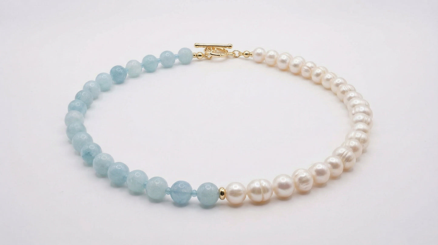Aquamarine Pearl Split Necklace