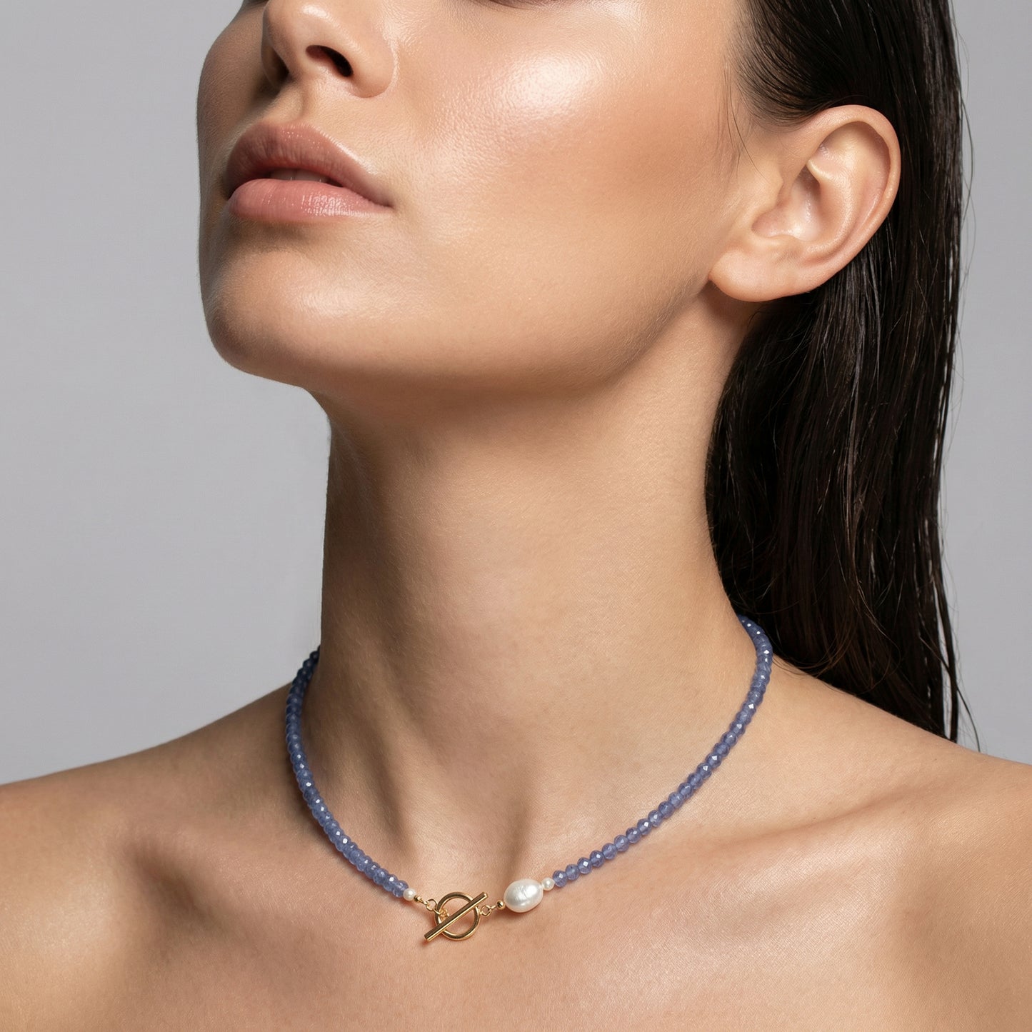 Tanzanite coin pearl necklace