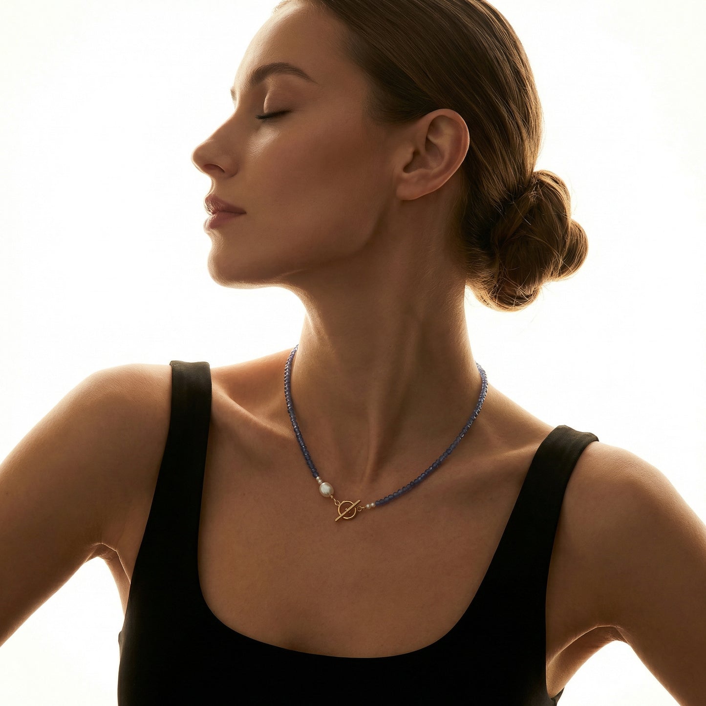 Tanzanite coin pearl necklace