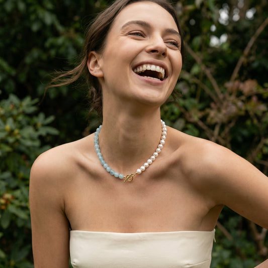 Aquamarine Pearl Split Necklace