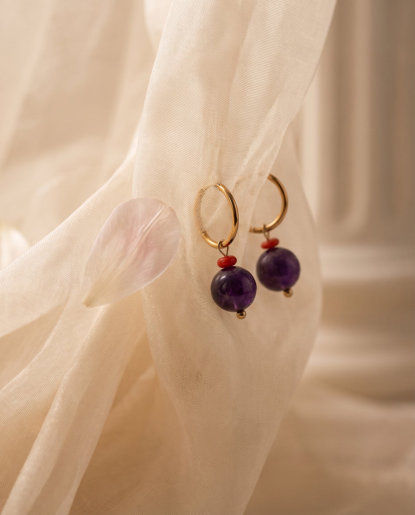 Violet Drop Hoops Earrings