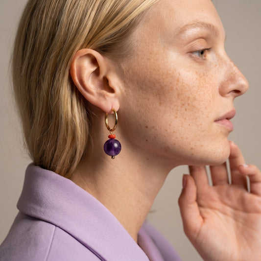 Violet Drop Hoops Earrings