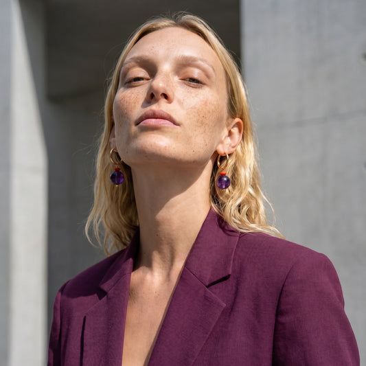 Violet Drop Hoops Earrings