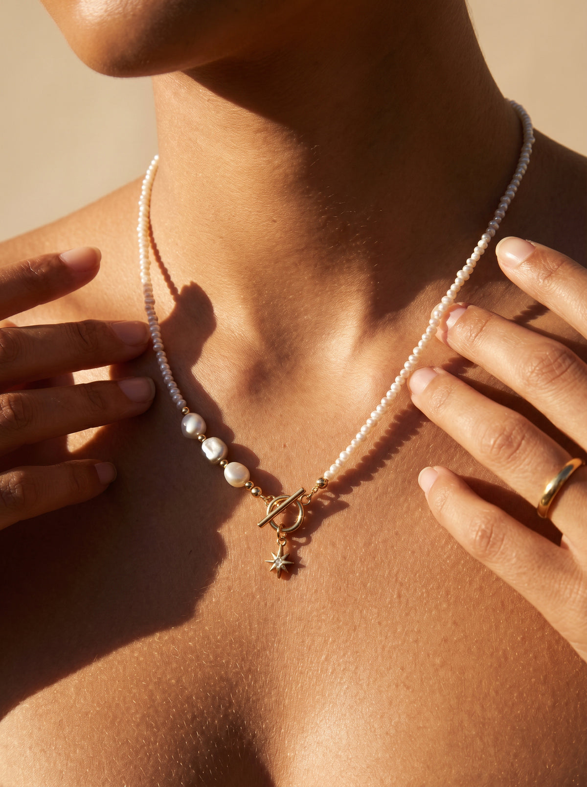 Pearl Glow Star Charm Necklace