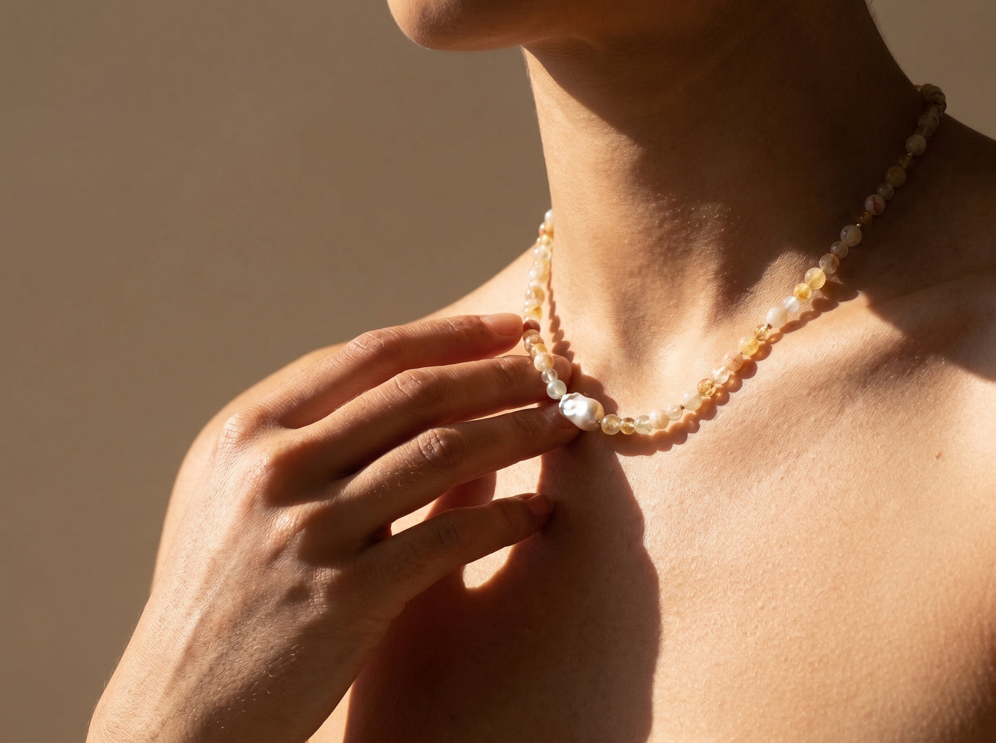 Citrine & Baroque Pearl Necklace