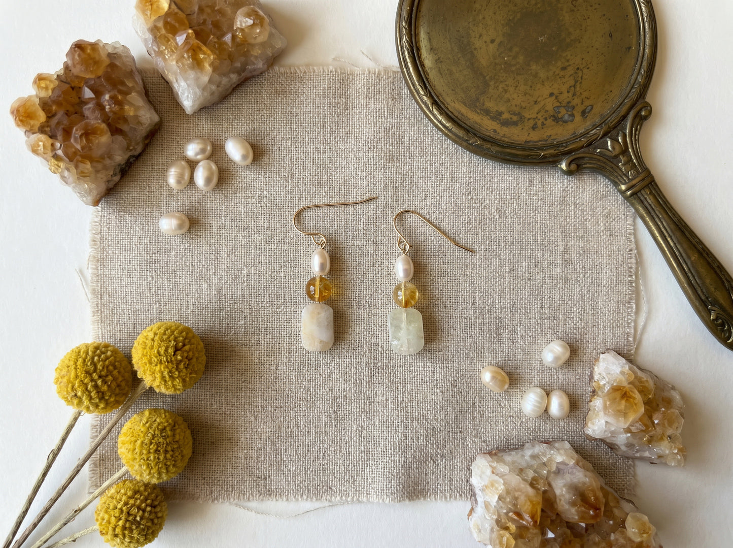 Citrine Pearl Drop Earrings