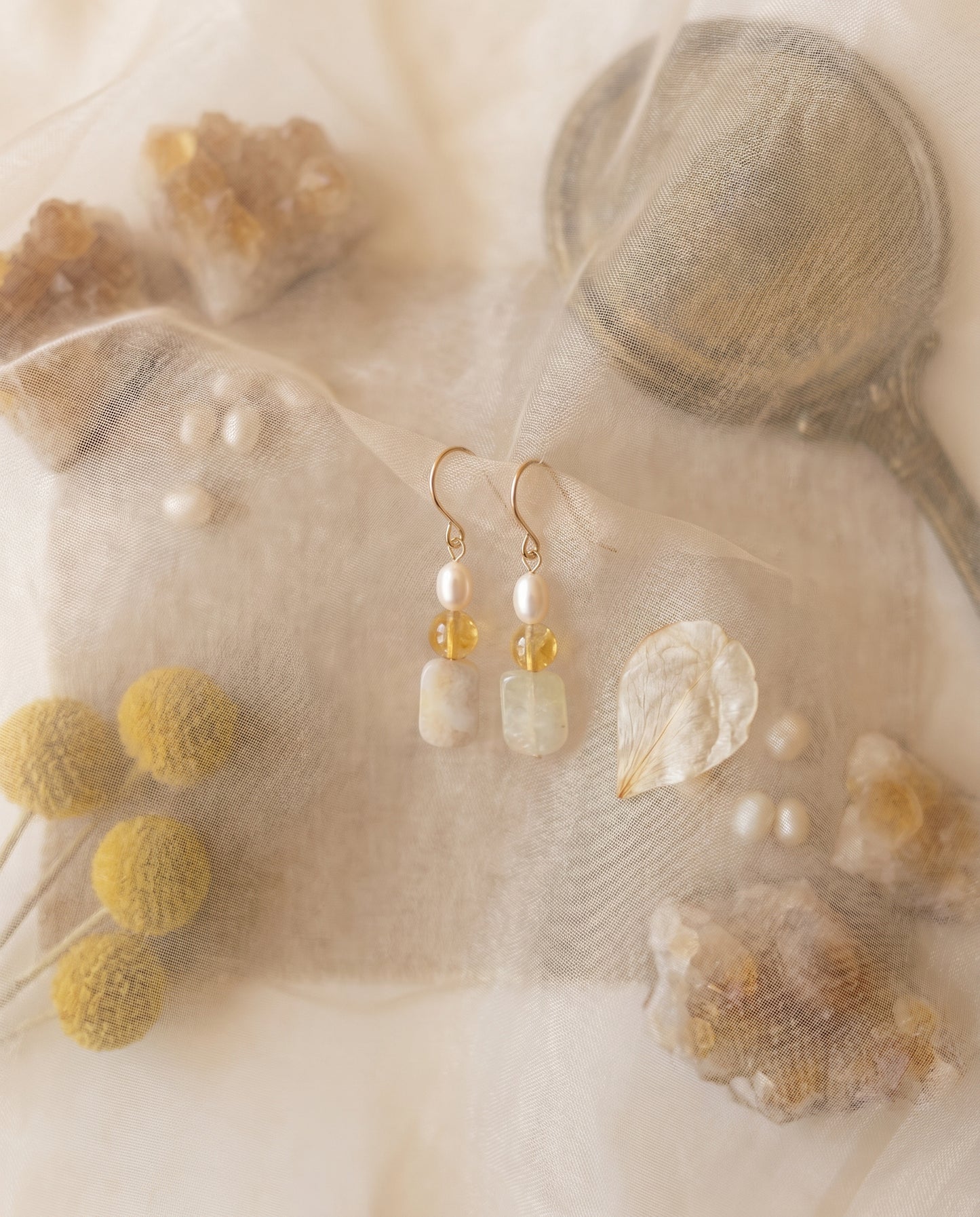 Citrine Pearl Drop Earrings