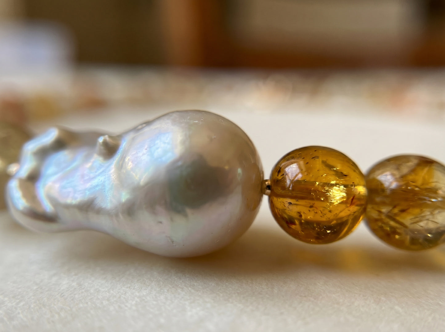 Citrine & Baroque Pearl Necklace