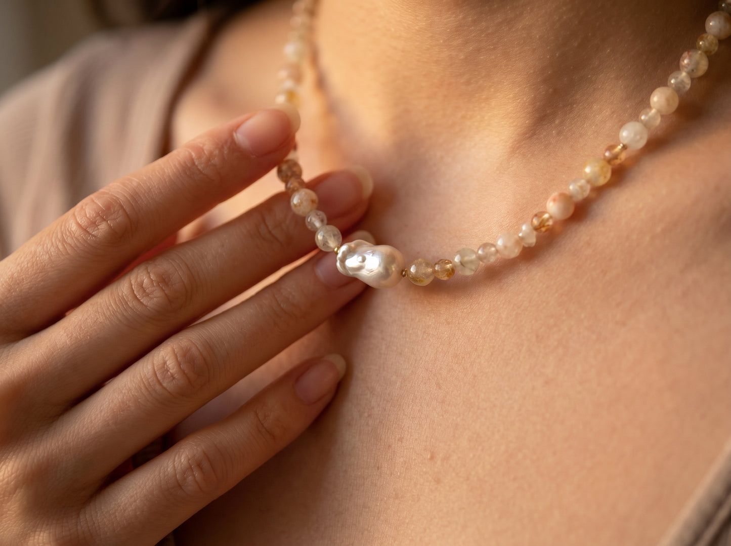 Citrine & Baroque Pearl Necklace