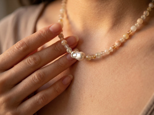 Citrine & Baroque Pearl Necklace