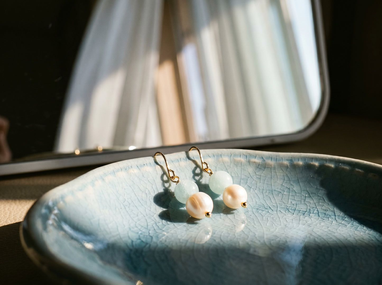 Aquamarine Pearl Drop Earrings