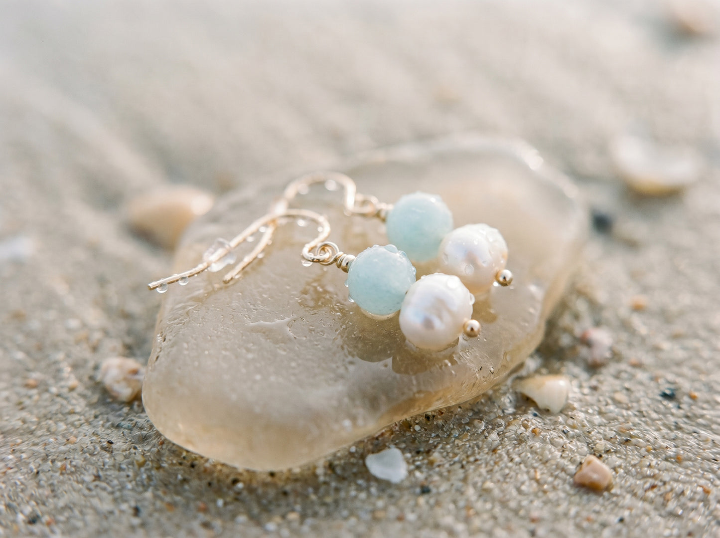 Aquamarine Pearl Drop Earrings