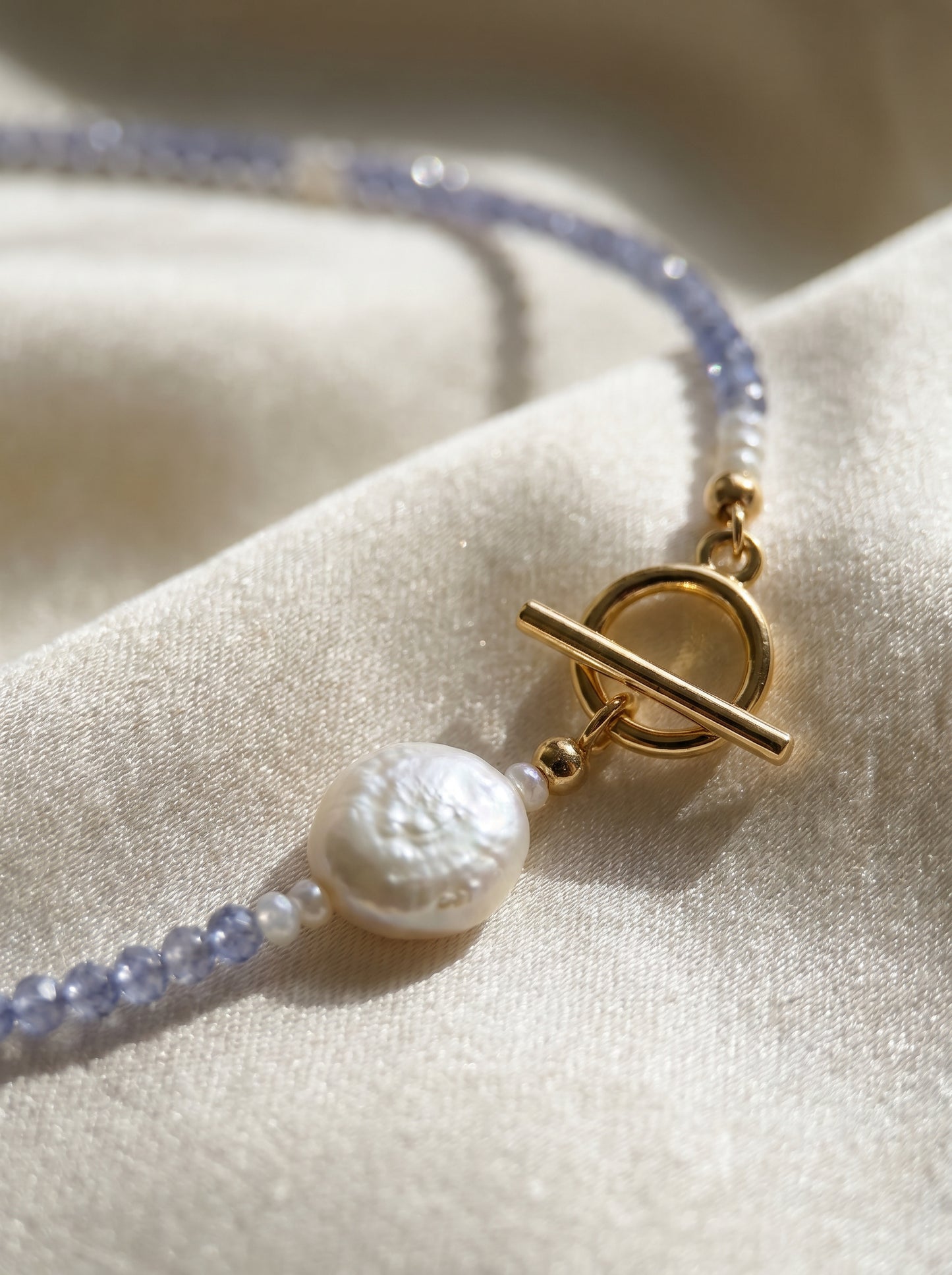 Tanzanite coin pearl necklace