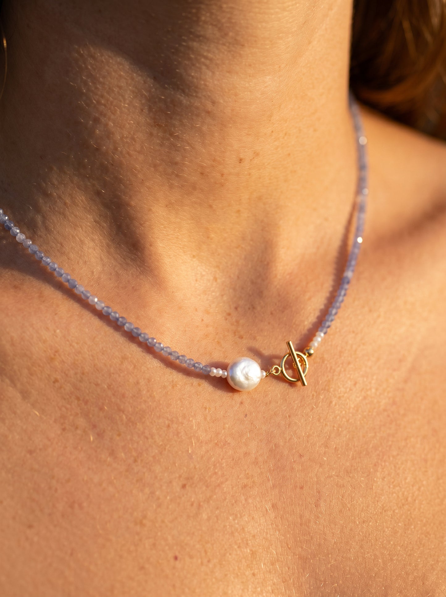 Tanzanite coin pearl necklace