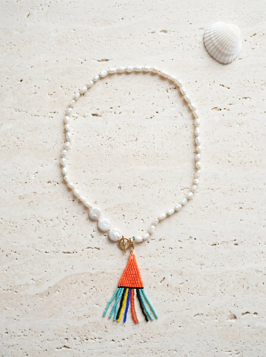 Pearl Tassel Charm Necklace