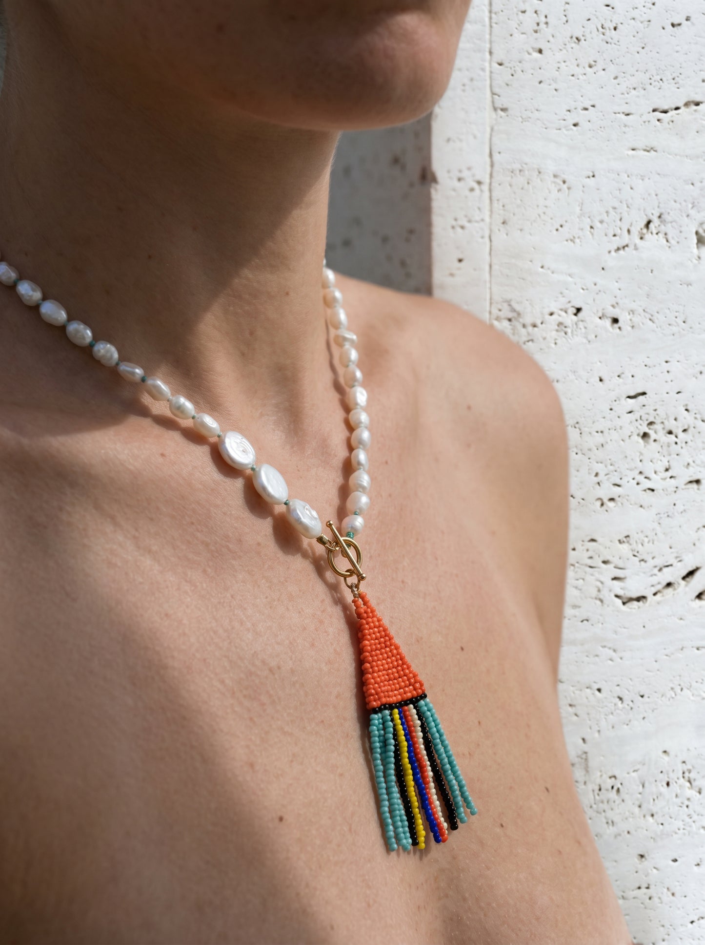 Pearl Tassel Charm Necklace