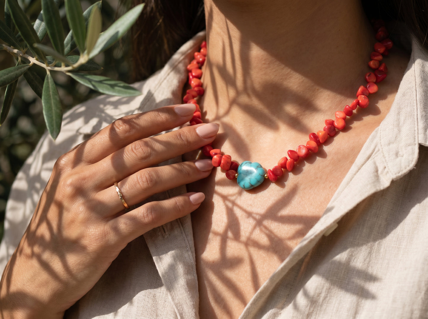 Coral Turquoise Center Necklace