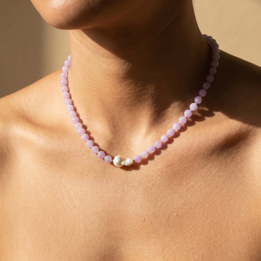 Jade Amazonite & Baroque Pearl Necklace