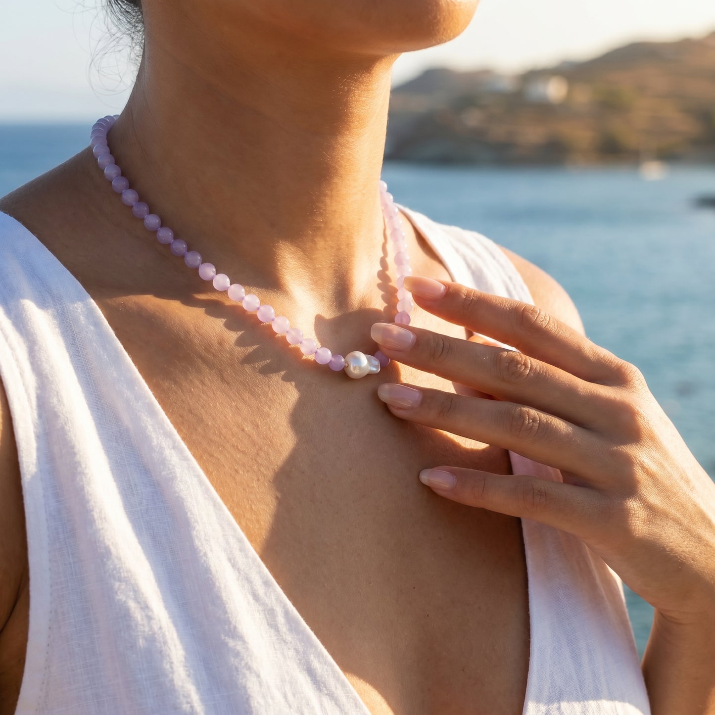 Jade Amazonite & Baroque Pearl Necklace