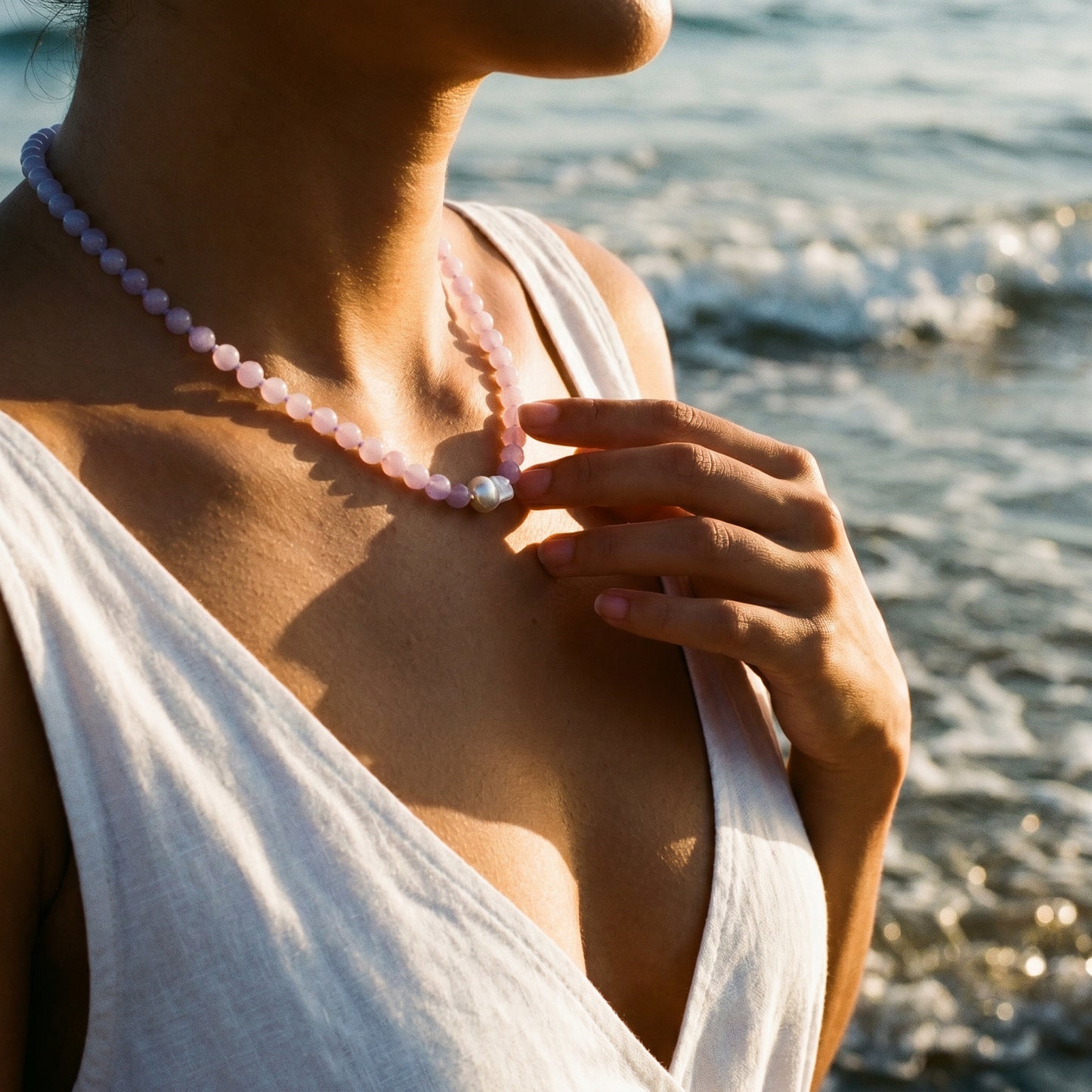 Jade Amazonite & Baroque Pearl Necklace