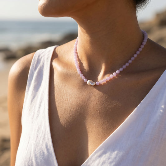 Jade Amazonite & Baroque Pearl Necklace