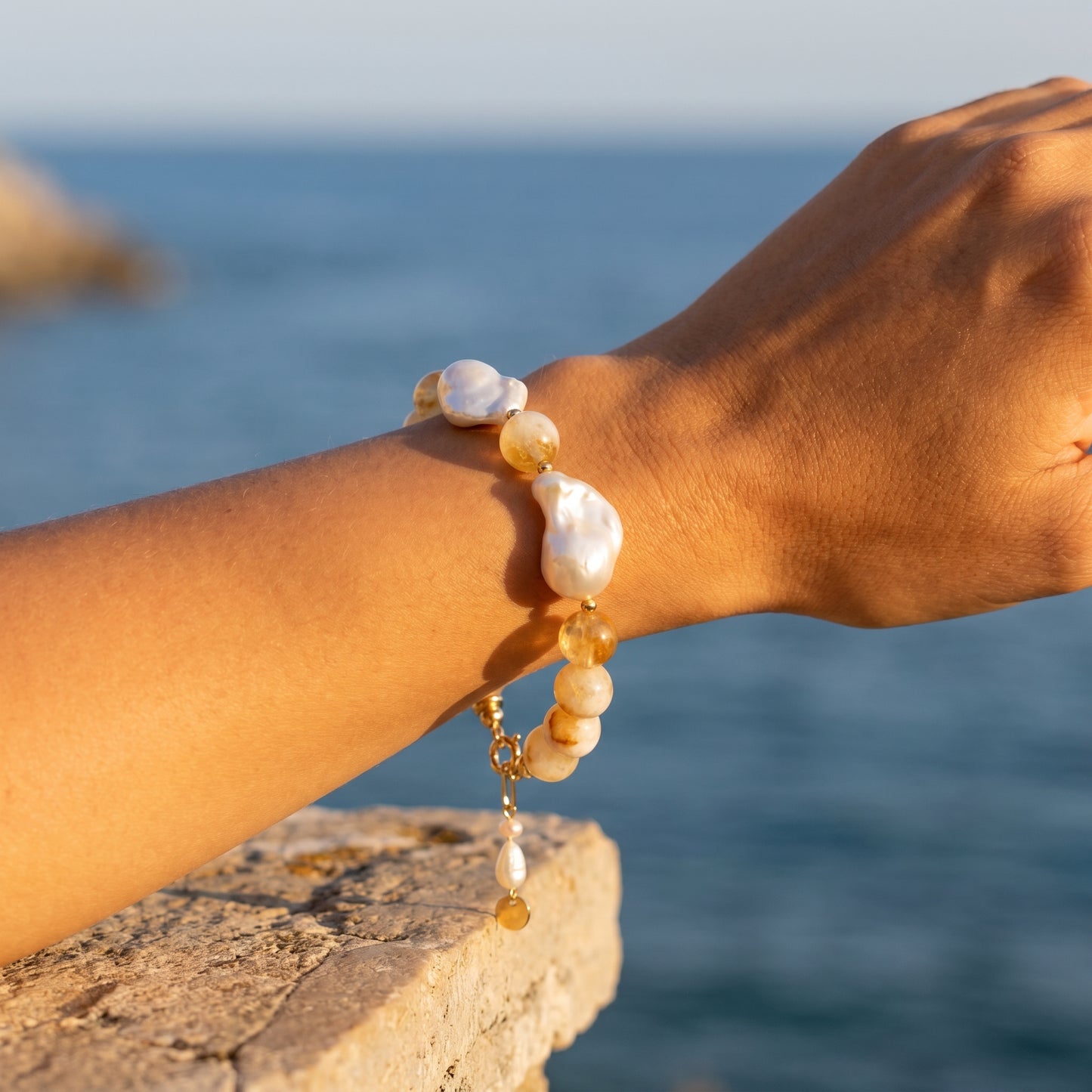 Citrine & Baroque Pearl Bracelet