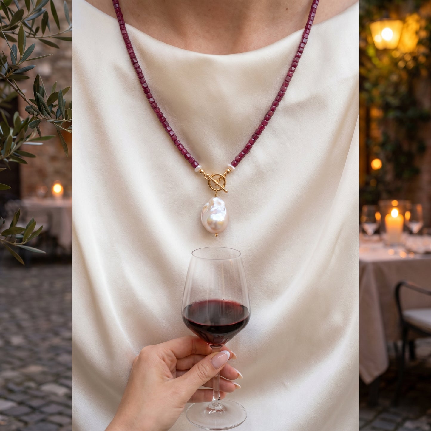 Ruby & Baroque Pearl Necklace