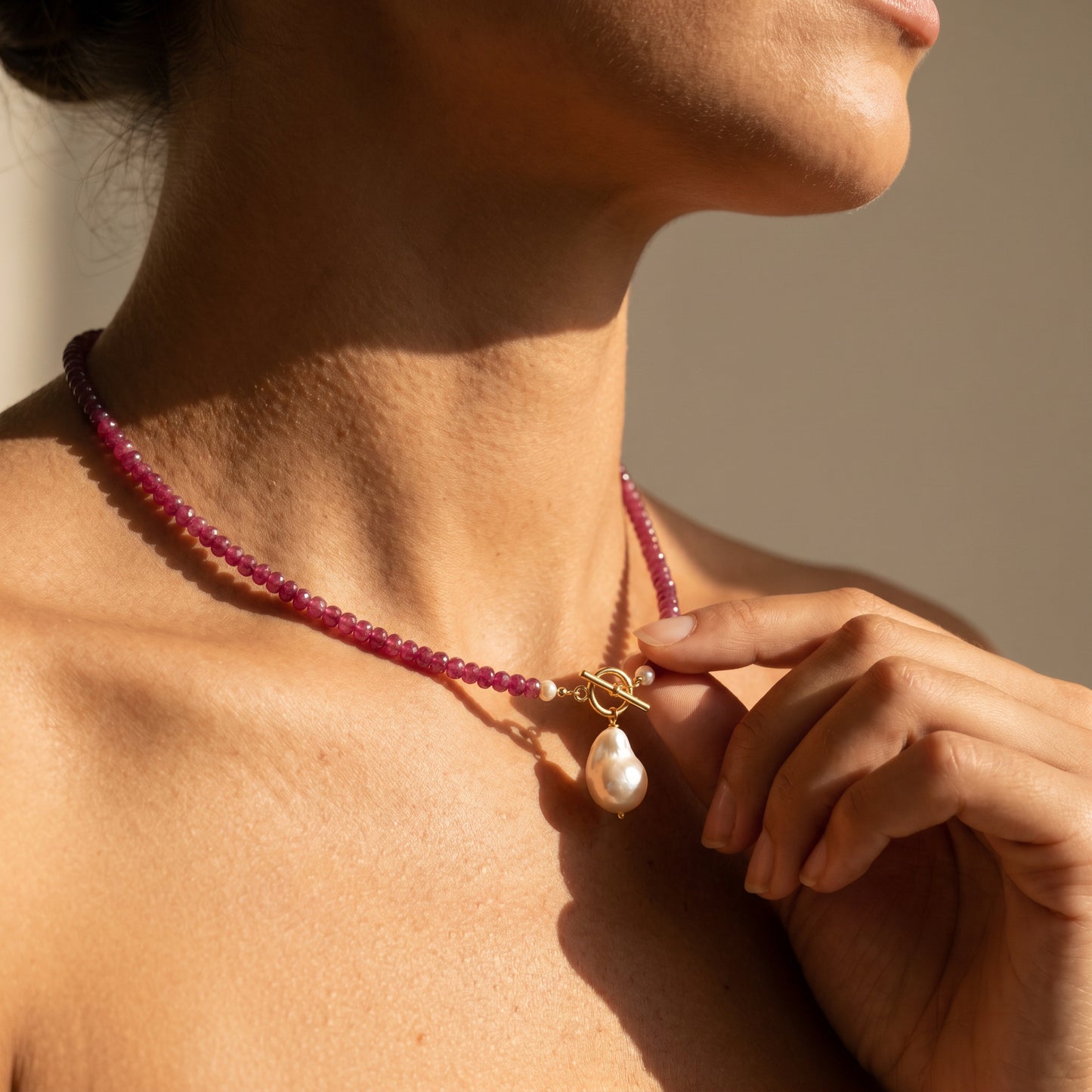 Ruby & Baroque Pearl Necklace