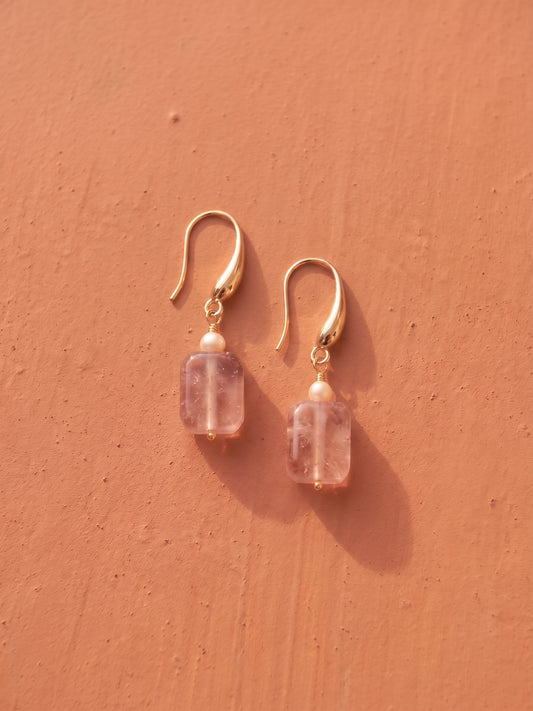 Strawberry Quartz & Freshwater Pearl Earrings