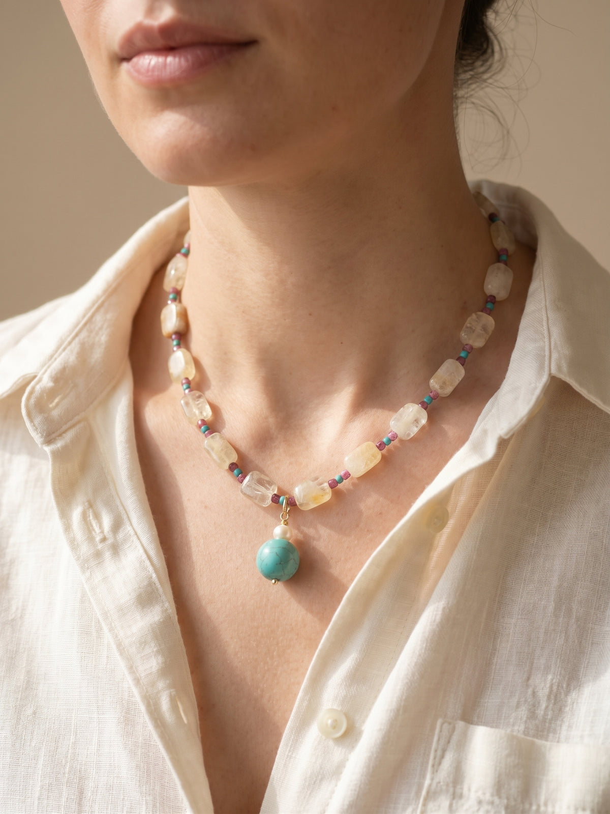 The Collector Citrine, Ruby & Turquoise Necklace