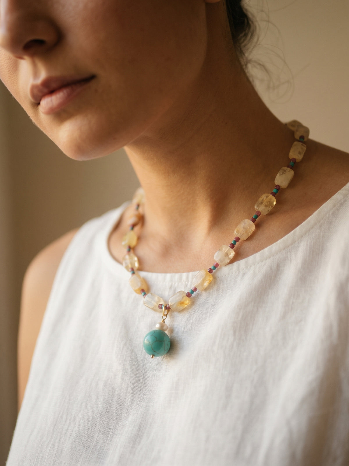 The Collector Citrine, Ruby & Turquoise Necklace