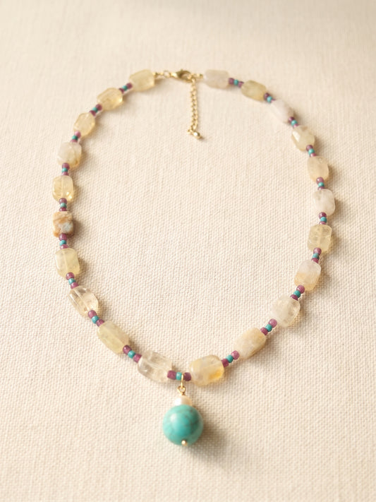 The Collector Citrine, Ruby & Turquoise Necklace