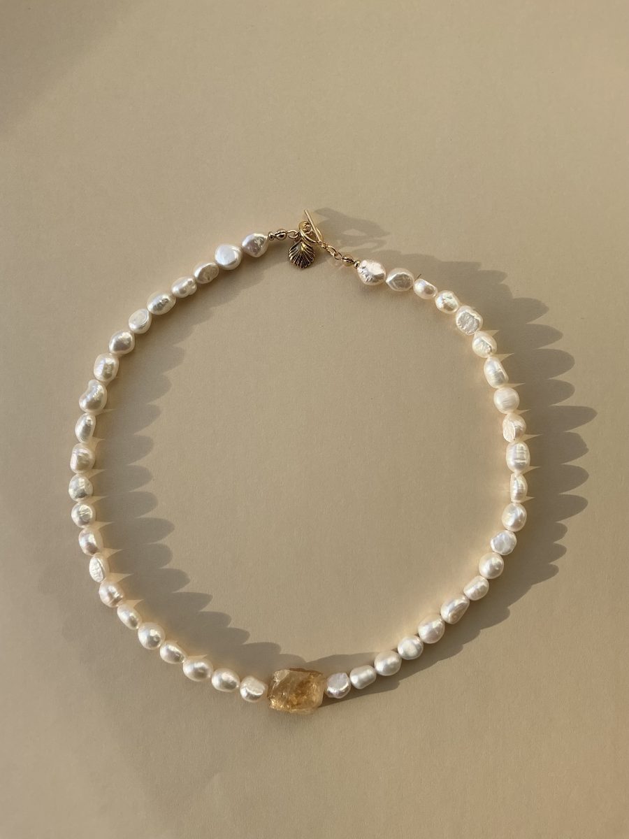 Sunlit Citrine Pearl Necklace