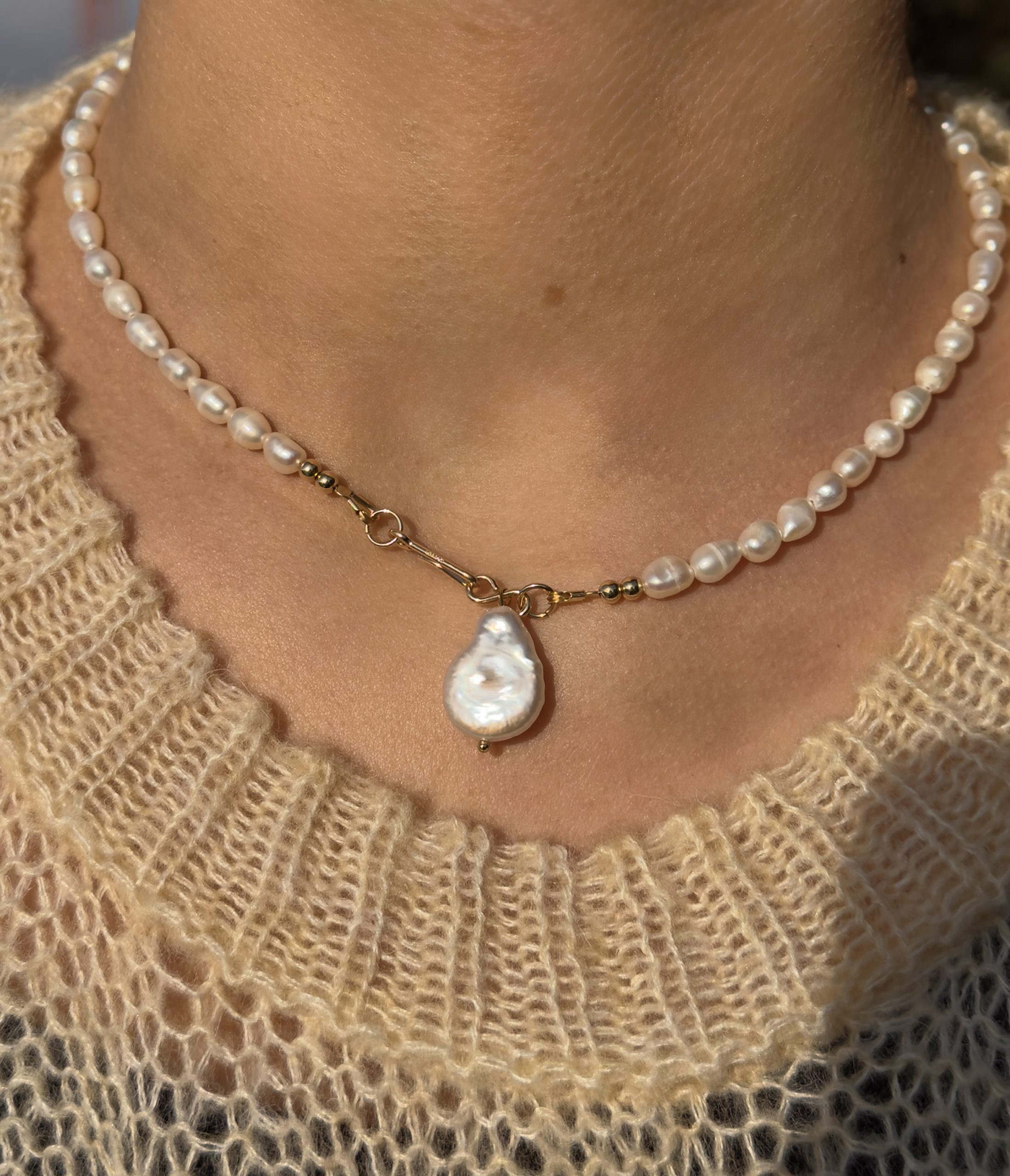Gold Filled Baroque Pearl Choker Necklace - Image 2