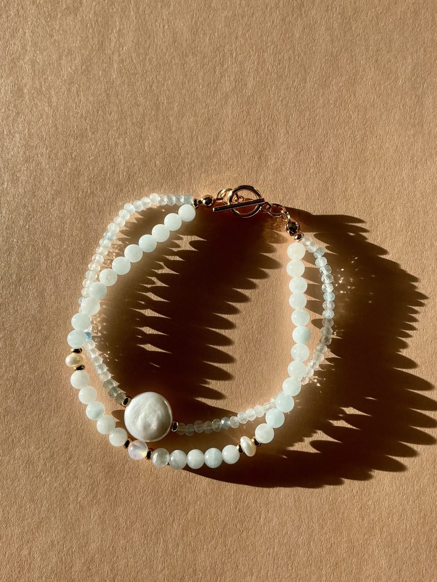 Blue Aura Aquamarine & Pearl Bracelet